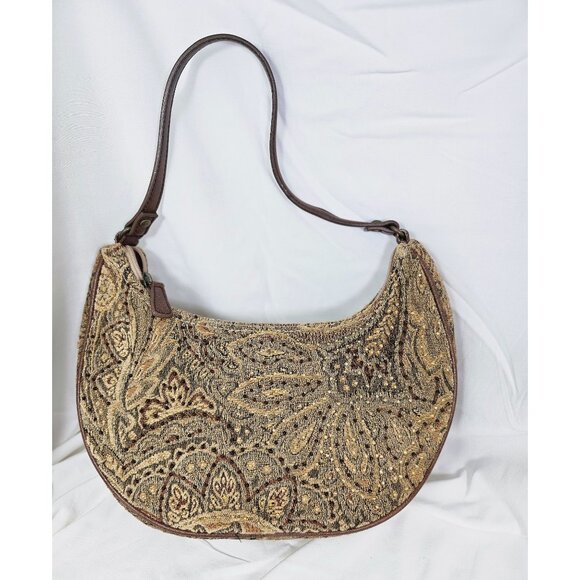 Fossil Forever Brown Tapestry Beaded Handbag Purse - Picture 1 of 8